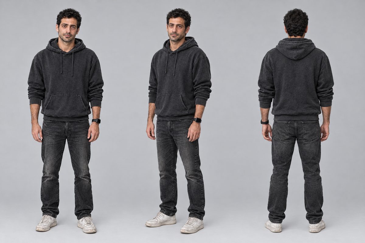 Gil front, three-quarter and back